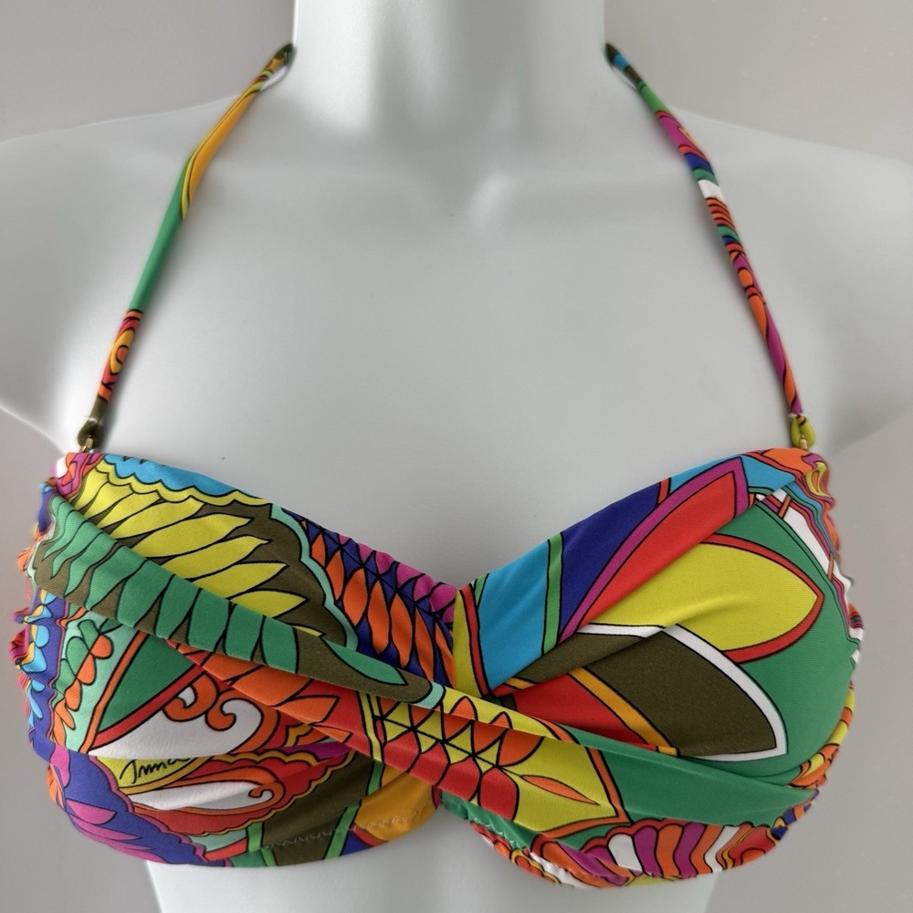 Trina Turk Signature Print Bandeau Bikini Top Removable Halter Size 6 Resort